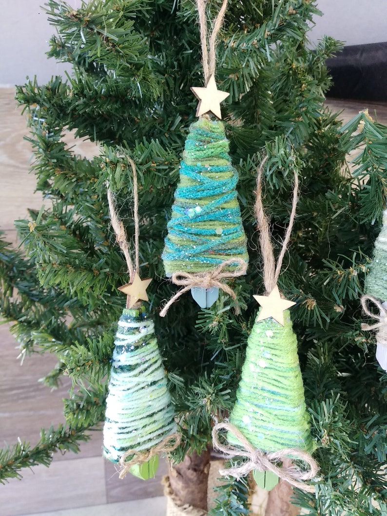 Clothespin Yarn Wrapped Tree Ornament Set of 6 - Etsy