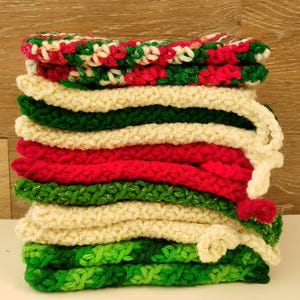 Set of 2 Crochet Potholders, Double Thickness Potholders, Christmas Colors, Potholders