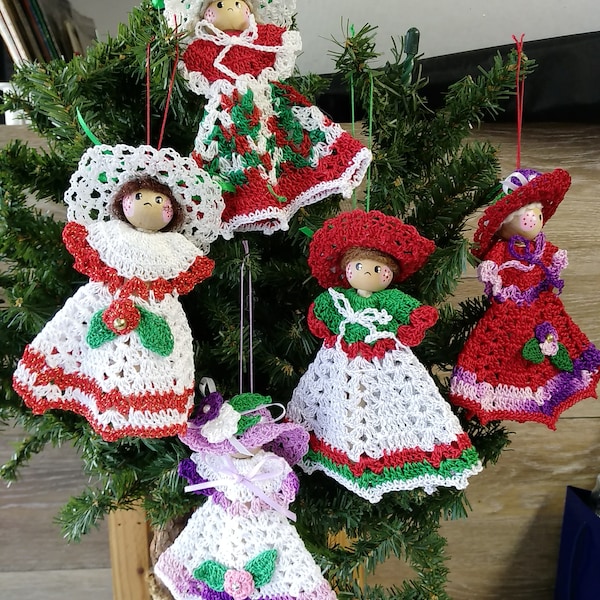 Crochet Southern Lady Doll, Clothespin Doll, Christmas Ornament