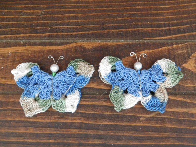 Crochet Butterfly Butterfly Ornaments Set of 2 Butterfly Pins Butterfly Magnets