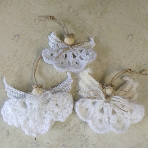 Crochet Angel Ornament: White Worsted Yarn, Wood Bead