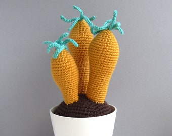 Quirky crocheted plant in mustard and teal