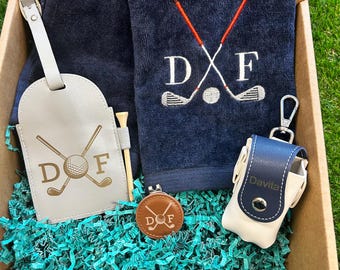 Personalized Golf Gift Box: Embroidered Towel, Bag Tag, Keychain