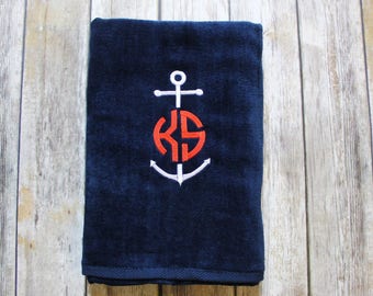 Anchor & Monogrammed Beach Towel - Personalized Beach Towel - Nautical Beach Towel - Monogrammed Beach Towel - Monogrammed Anchor Towel