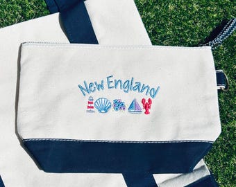 ニューイングランド沿岸刺繍入りキャンバスポーチ