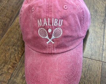 Personalized Tennis Racket Embroidered Baseball Hat - Custom City or Club Name