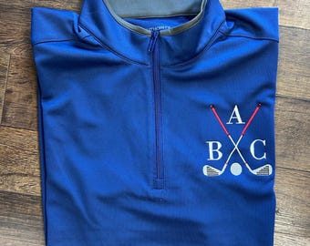 Personlig broderad golftröja med kvarts dragkedja