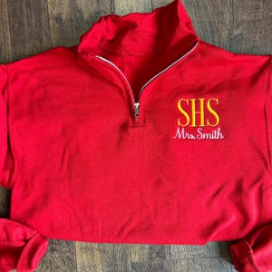 Custom Embroidered Quarterzip Sweatshirt with School Initials and Name – Personalized Teacher, Student, Coach & Fan Pullover