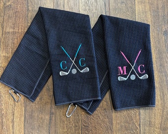 Toalla de golf de microfibra personalizada: iniciales bordadas