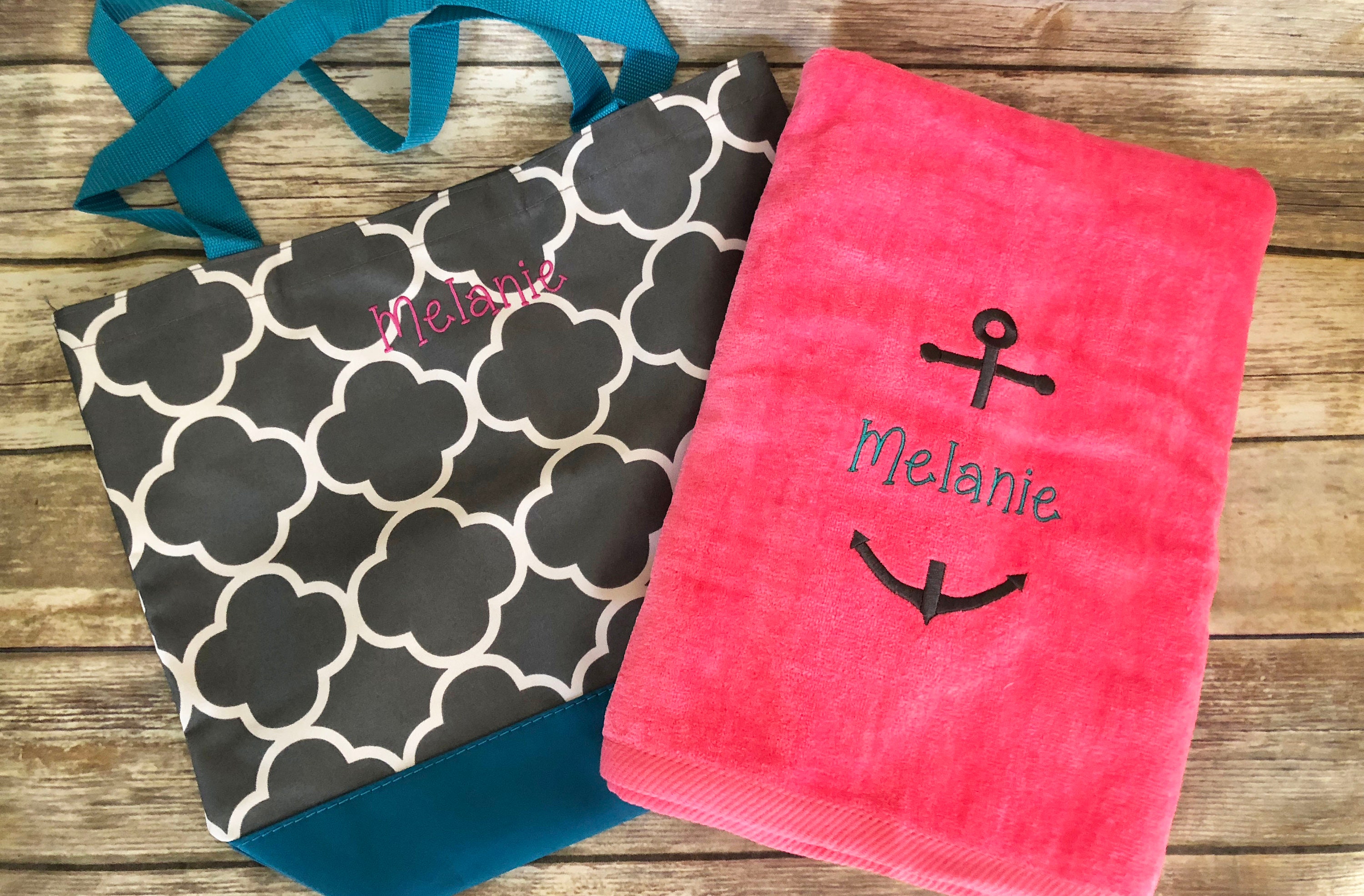 Personalized Tote Bag and Beach Towel Set Monogrammed Tote Etsy