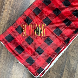 Personalized Sherpa Blanket - Monogrammed Sherpa Blanket - Monogrammed Mink Sherpa Blanket - Buffalo Plaid Blanket