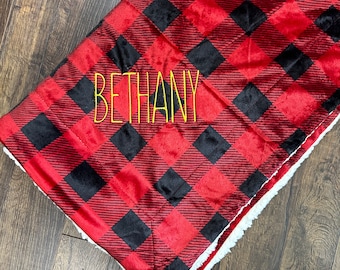 Personalized Sherpa Blanket - Monogrammed Sherpa Blanket - Monogrammed Mink Sherpa Blanket - Buffalo Plaid Blanket