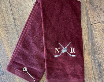 Personalized Hockey Towel: Embroidered Initials, Hockey Sticks
