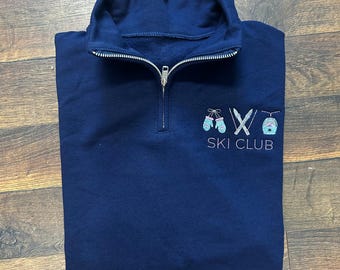 スキークラブ スキーヤー刺繍入りクォータージップスウェットシャツ