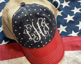 Gorra de béisbol patriótica con monograma bordado del 4 de julio de EE. UU.