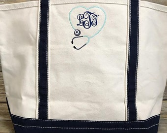 Monogrammed Nurse Tote Bag – Embroidered Stethoscope, Personalized Gift