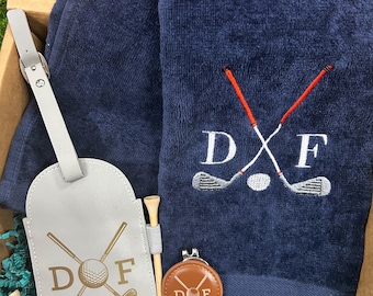 Personalized Golf Gift Box: Embroidered Towel, Bag Tag & Ball Marker