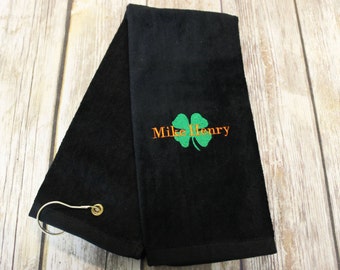 Personalized Luck of the Irish Golf Towel - Personalized Golf Towel - Shamrock Golf Towel - Irish Golf Towel