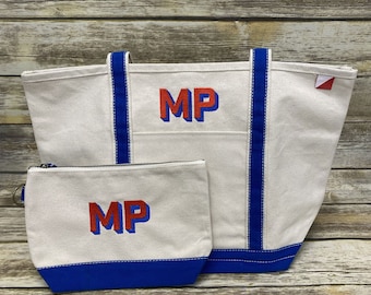 Monogrammed Canvas Tote Bag & Pouch Set: Personalized Initial Embroidery
