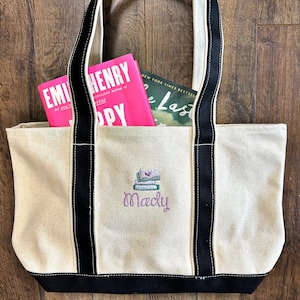 Bolsa tote de lona bordada personalizada para amantes de livros