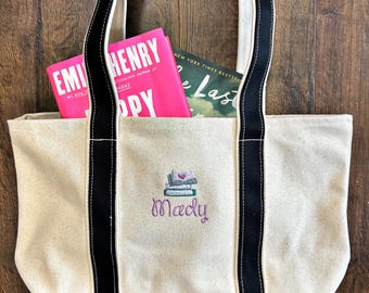 Personalized Book Lover Embroidered Canvas Tote Bag
