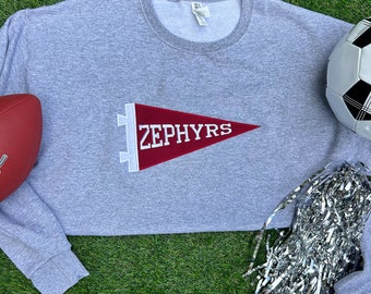 Custom School/Team Mascot Pennant Applique Crewneck Sweatshirt