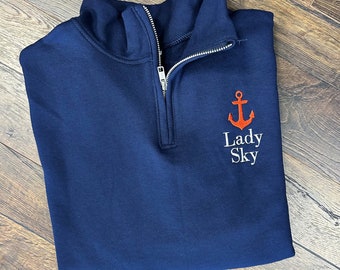 Personalized Boat Name Anchor Quarterzip Sweatshirt