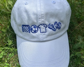 Soccer Gear Embroidered Hat | Custom Baseball Cap with Ball, Goal, Jersey & Cleat
