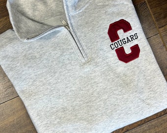 Mascot/Team Pride Appliqué Quarter Zip Sweatshirt: Personalized Athletic Embroidery