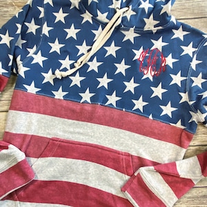 Monogrammed American Flag Hooded Sweatshirt - 4th of July Sweatshirt