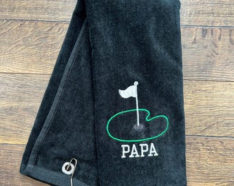 Personlig golfhandduk för pappa: Broderad bomullsfrotté i velour, gåva