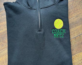 Softball Coach Personalized Quarter Zip Sweatshirt