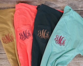 Monogrammed Comfort Colors Pocket Tee: Personalized Embroidered Shirt