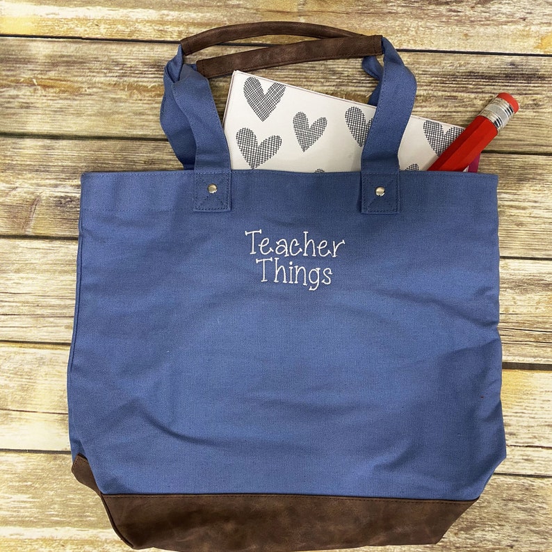Teacher Things Embroidered Canvas Tote Bag - Thumbnail 5