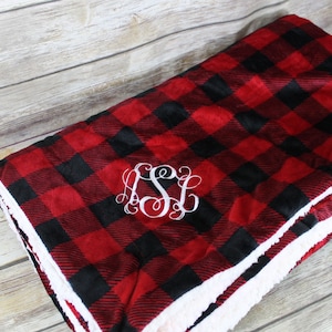 Personalized Sherpa Blanket - Monogrammed Sherpa Blanket - Monogrammed Mink Sherpa Blanket - Buffalo Plaid Blanket