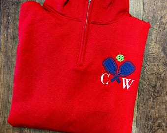 Personalized Pickleball Quarter Zip Sweatshirt: Embroidered Initial Gift