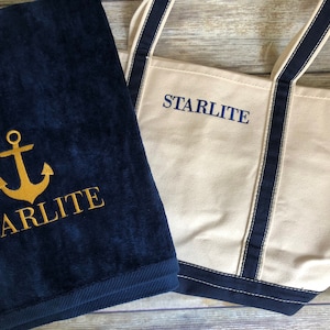 Personalized Anchor Boat Gift Set - Canvas Bag & Beach Towel Set