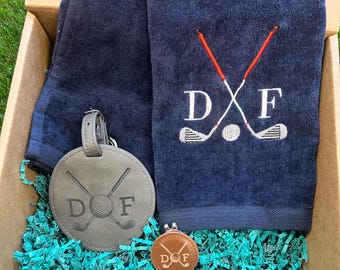Personalized Golf Gift Box: Embroidered Towel, Bag Tag & Ball Marker