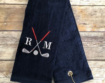 Personalized Golf Towel: Embroidered Golf Clubs & Initials
