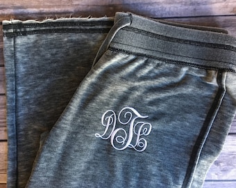 Monogrammed Ladies Sweatpants: Acid Wash Cotton-Blend Pajama Pants
