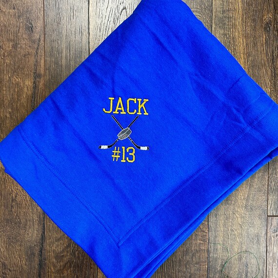 Personalized Hockey Blanket – Embroidered Team Name & Number