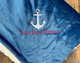 ボート名刺繍入りミンクシェルパブランケット - ボートオーナー用ブランケット