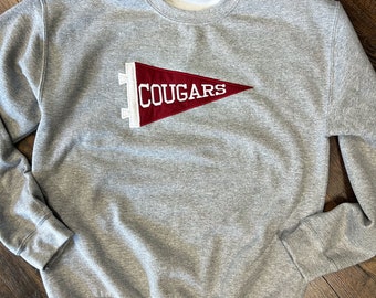 Custom School/Team Mascot Pennant Applique Crewneck Sweatshirt