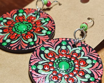 Hand Painted Dot Mandala Earrings