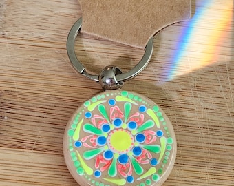 Hand Painted Dot Mandala Key chain, double sided, glow in the dark