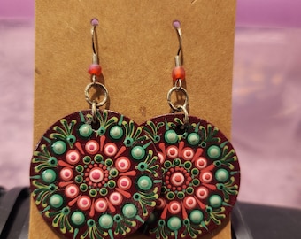 Hand Painted Dot Mandala Earrings