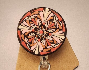 Hand Painted Textured Dot Mandala Badge Reel