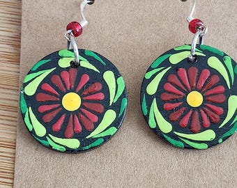 Hand Painted Mandala Earrings