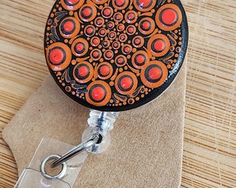 Hand Painted Textured Dot Mandala Badge Reel