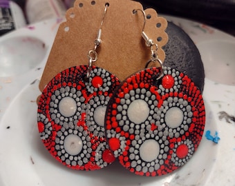Hand Painted Dot Mandala Earrings
